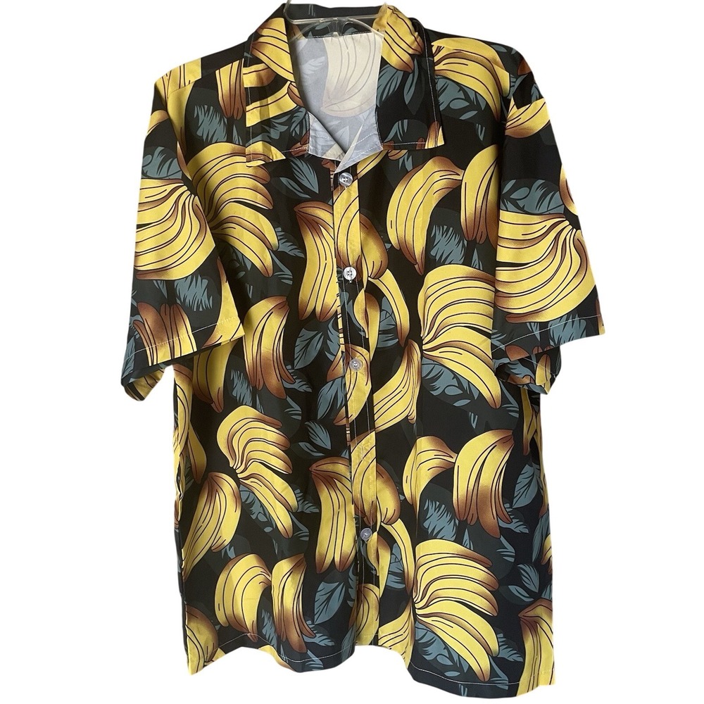 Tropical Banana Print Button Down‎ Shirt, XL